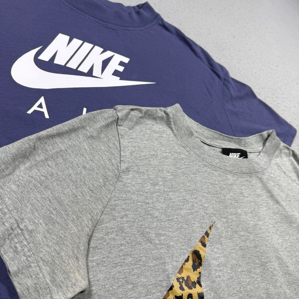 Nike Cropped T-Shirt Bundle Navy Blue Nike Air and Gray Leopard Swoosh Tops